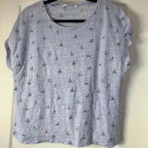 Contemporaine Simons Bicycle Print Tee XXL Light Blue Casual Summer Top Linen